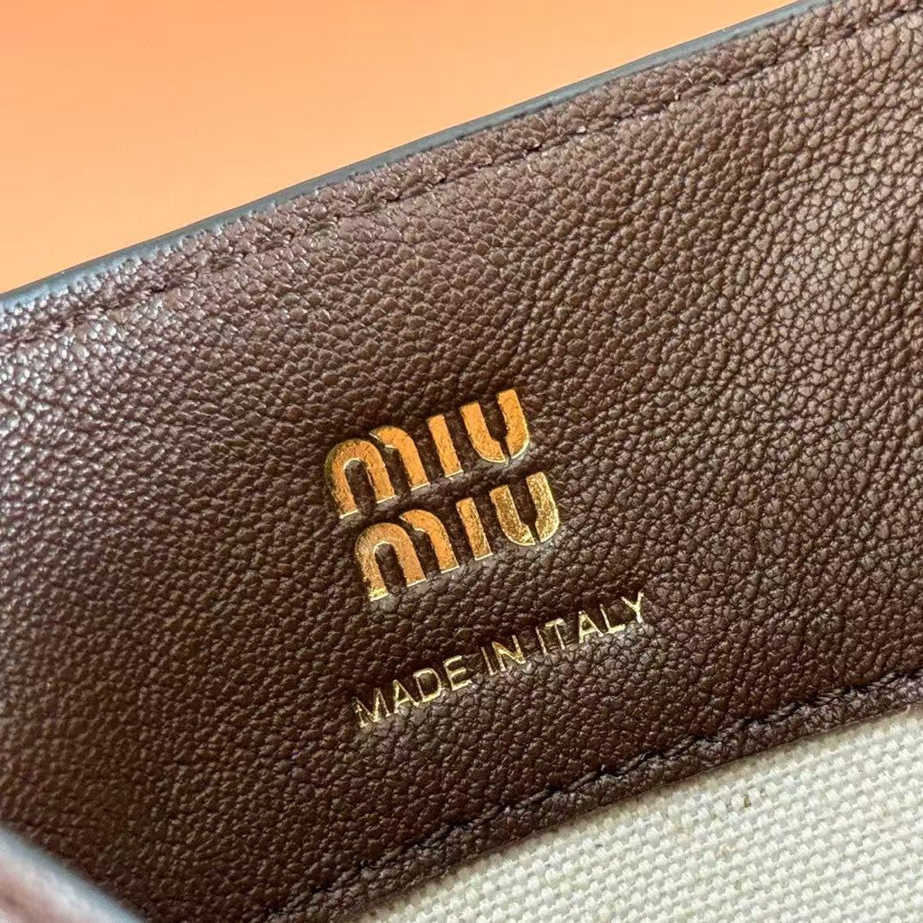 Miu Bucket Bag 14cm Coffee Grain Leather