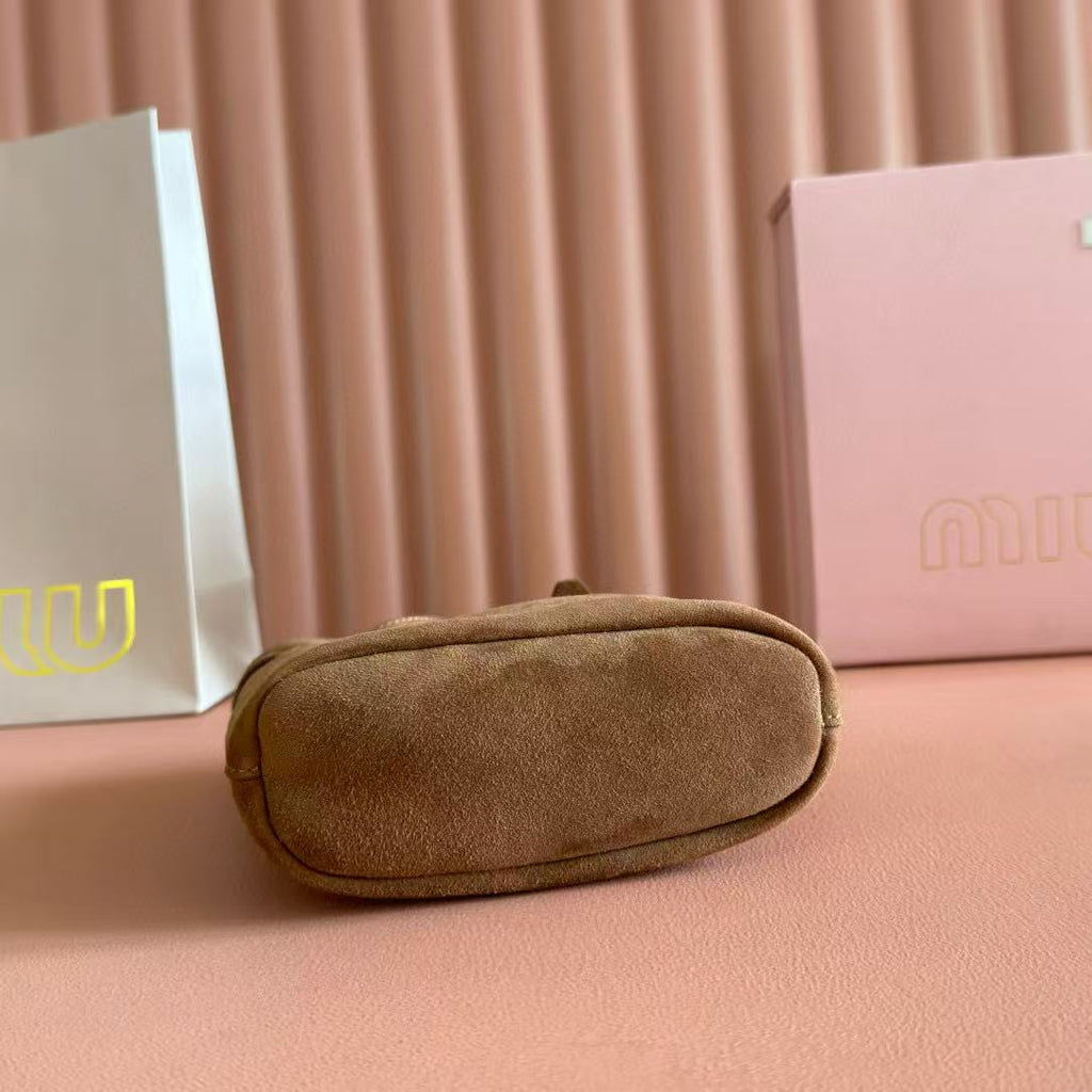 Miu Bucket Bag 14cm Brown Suede