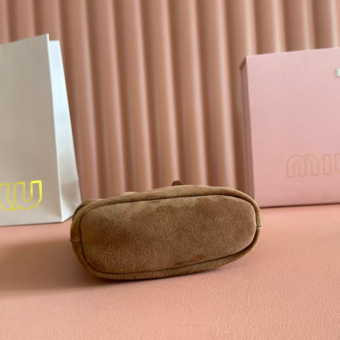 Miu Bucket Bag 14cm Brown Suede