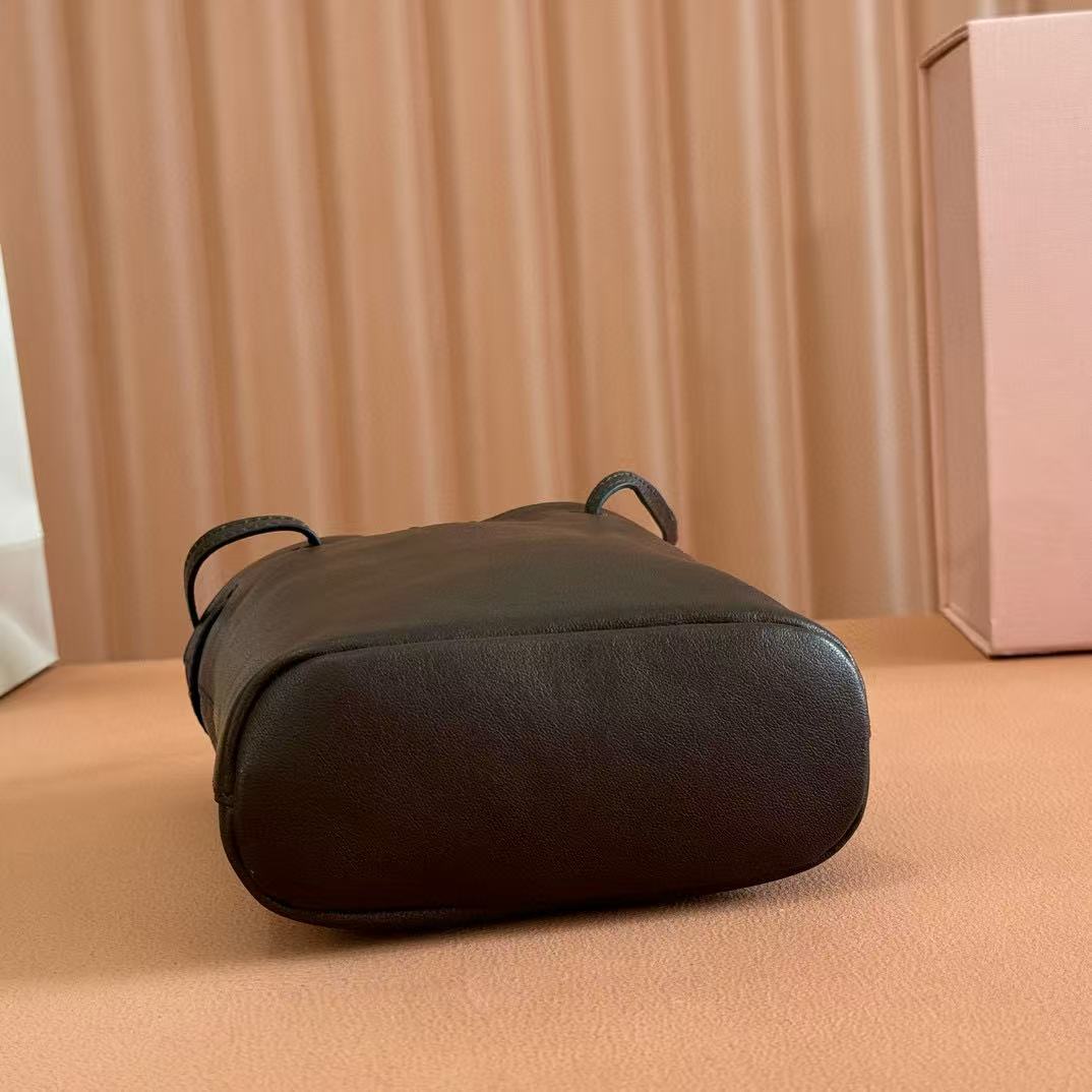 Miu Bucket Bag 14cm Coffee Grain Leather