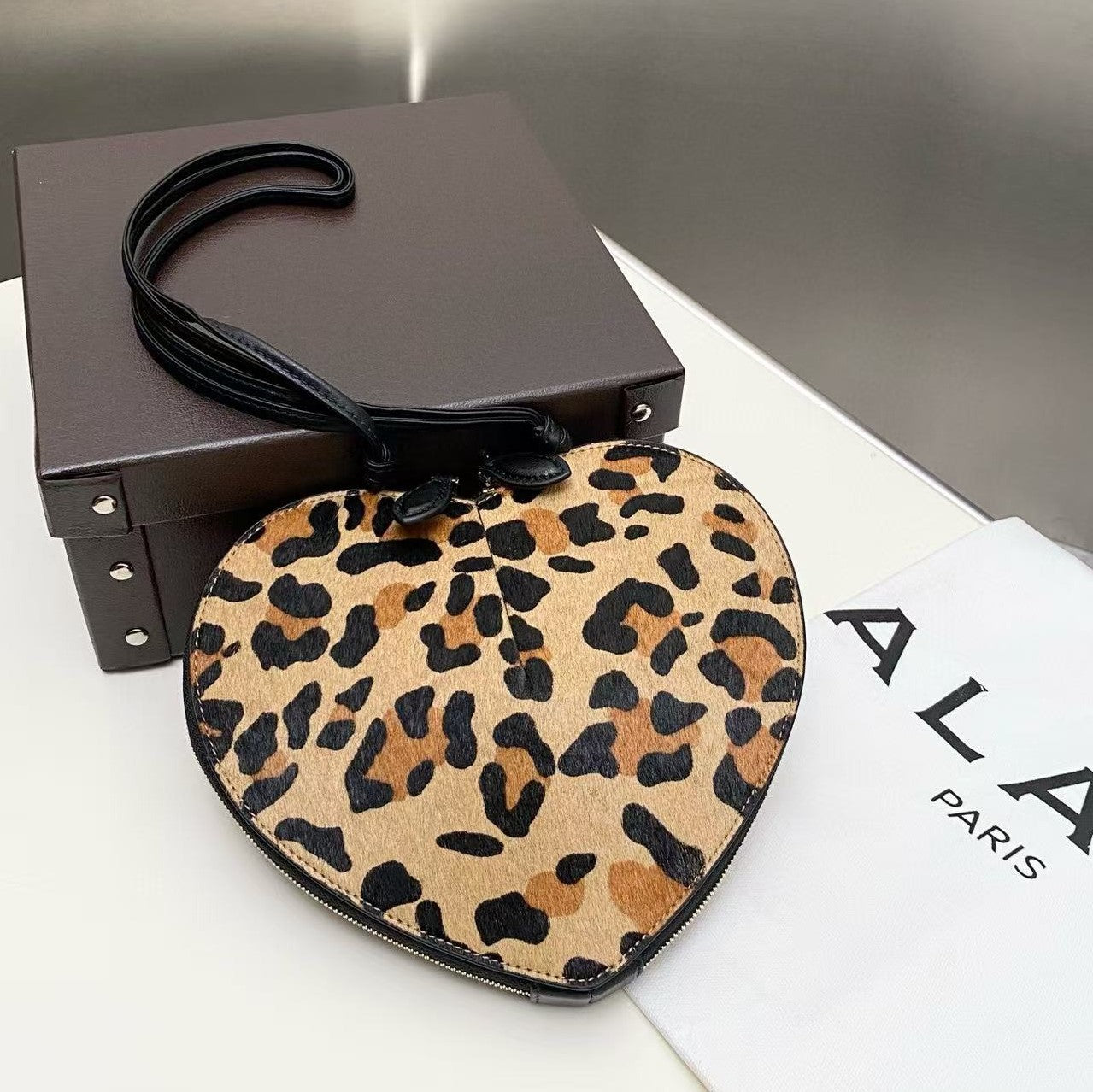Alaia Le Coeur Bag Leo Pard-Printed Horsehair