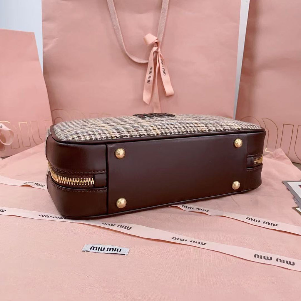 Miu 5BB147 Handbag 28cm Brown Beige Tweed
