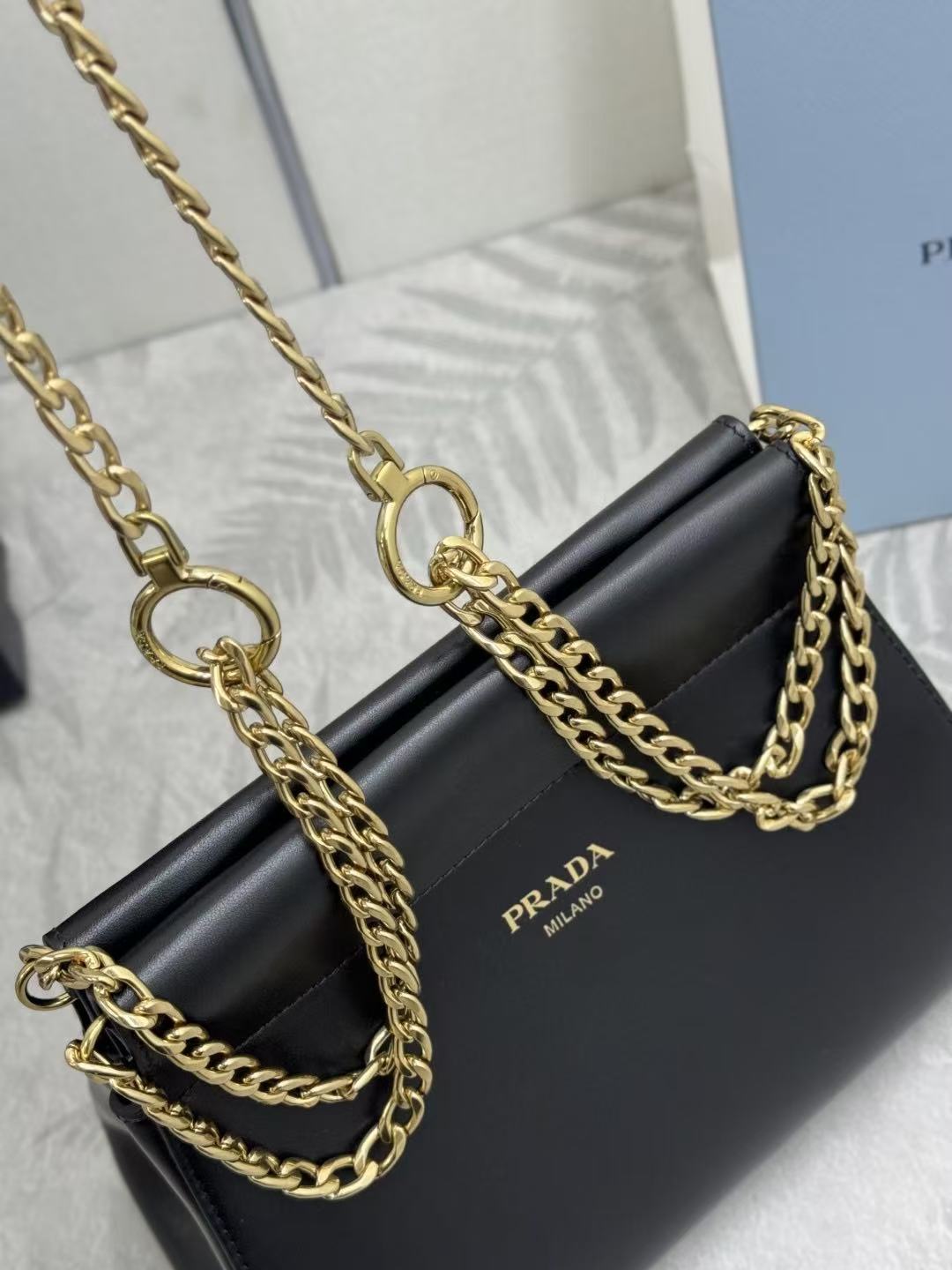 Prada Enchaîné Mini Leather Bag Black Calskin