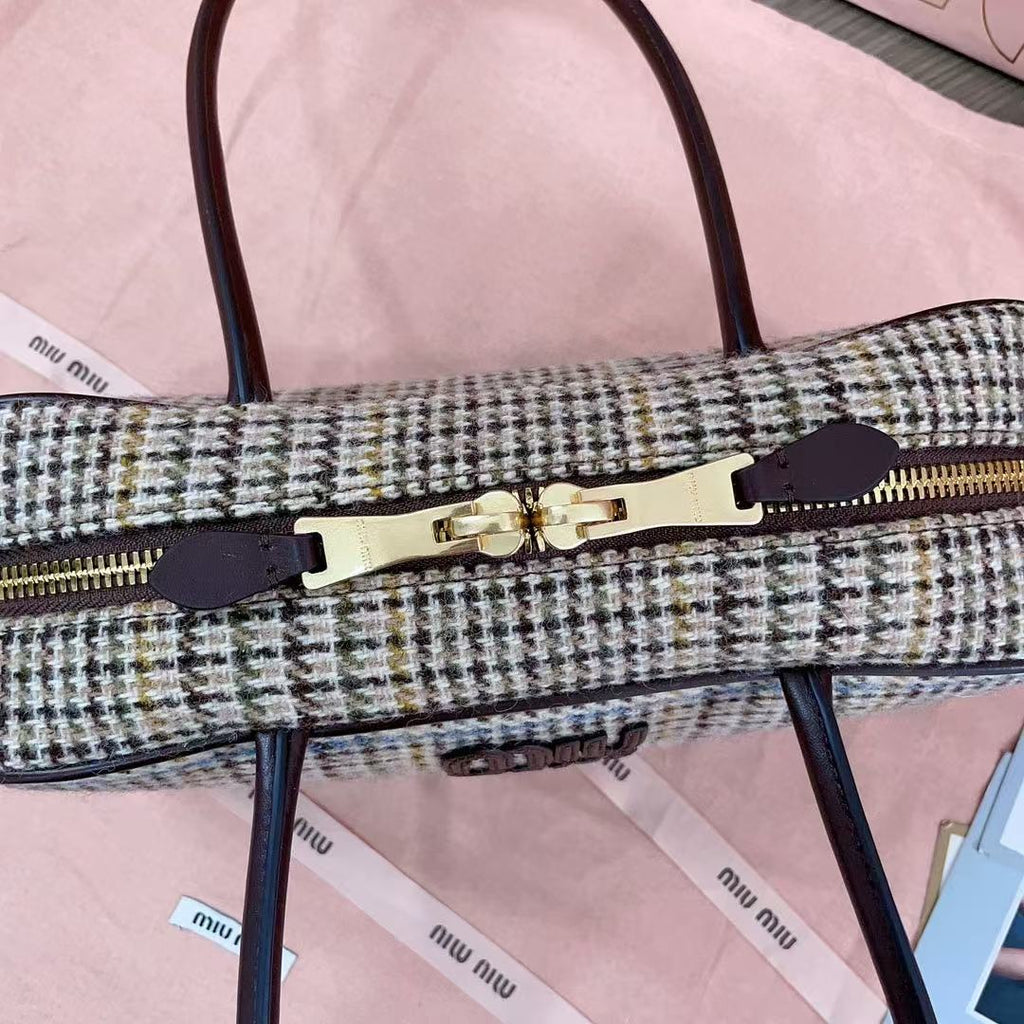 Miu 5BB147 Handbag 28cm Brown Beige Tweed