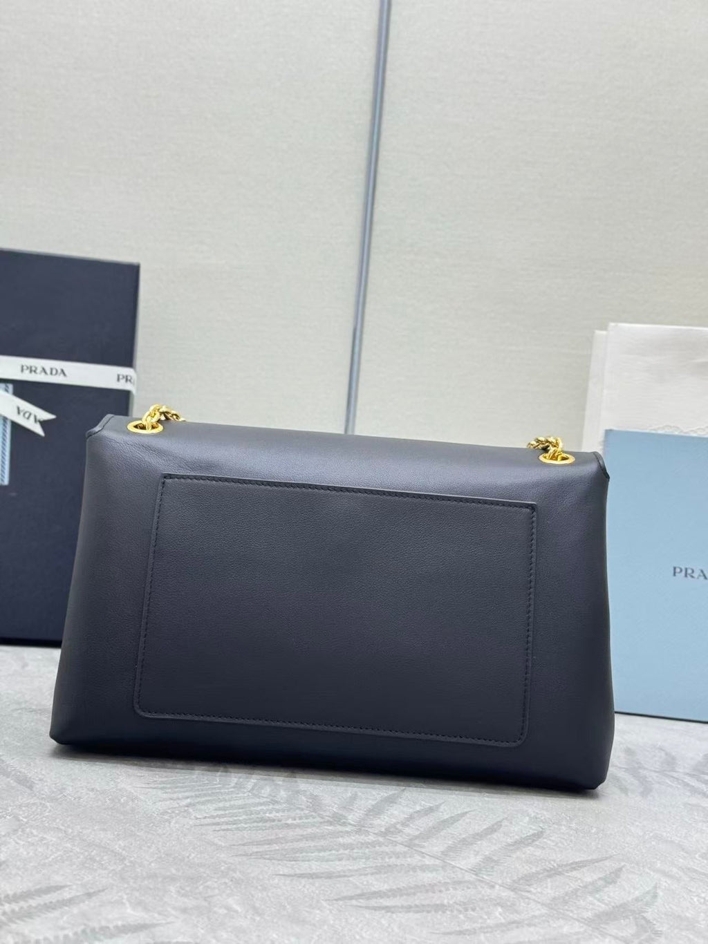 Prada Doux Medium Leather Shoulder Bag Black Calfskin