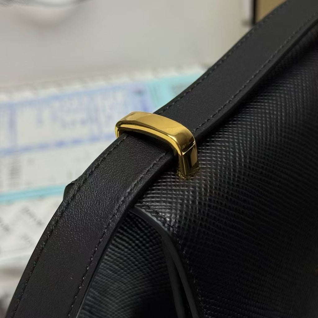 Prada Embleme Shoulder Bag Black Saffiano Leather