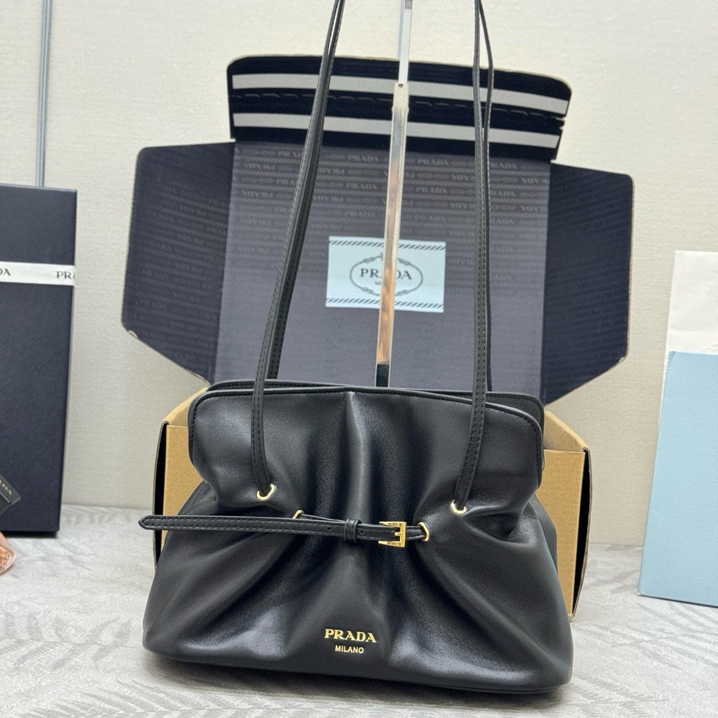 Prada Cloud Bag 25cm Black Sheepskin