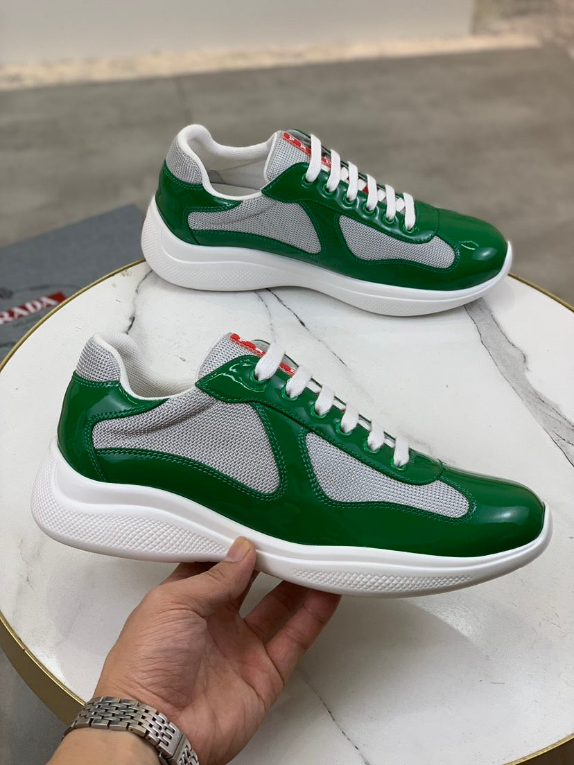 Prada America's Cup Biker Sneakers Green Frabic White Cotton Laces
