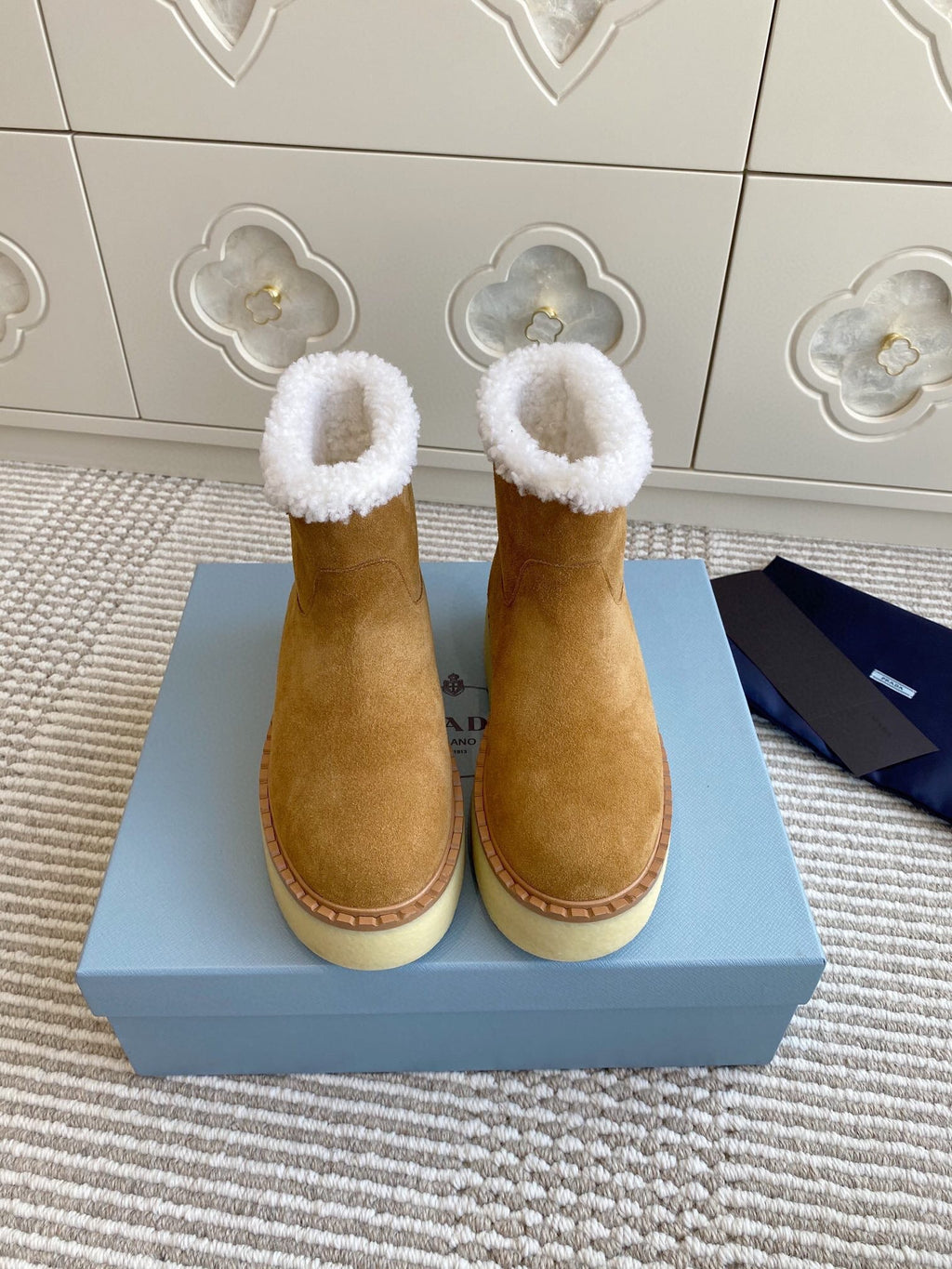 Prada Ankle Boots Brown Shearling Suede