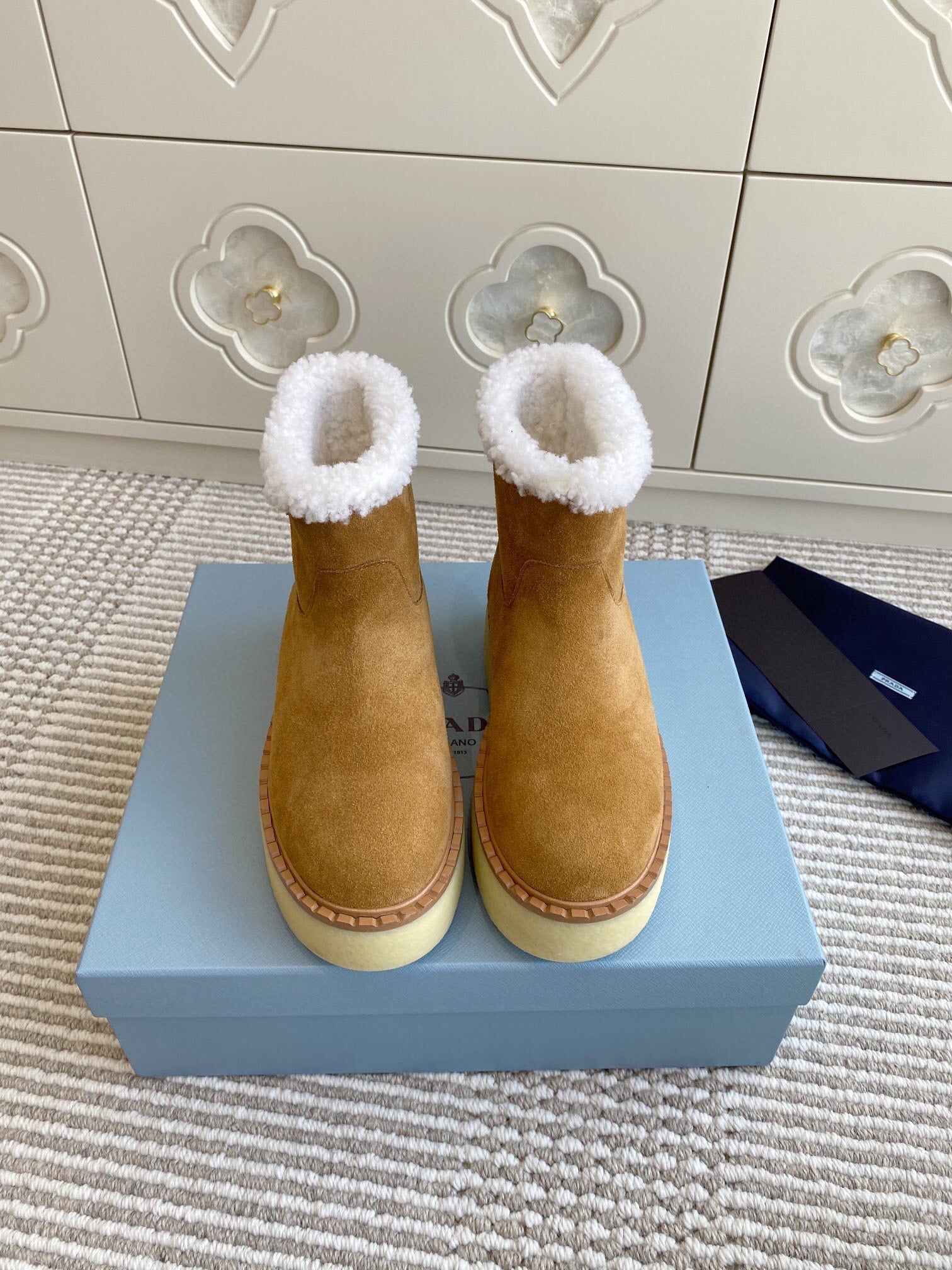 Prada Ankle Boots Brown Shearling Suede