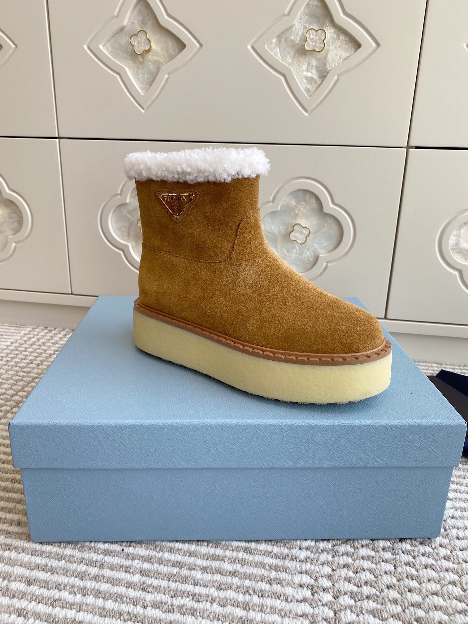 Prada Ankle Boots Brown Shearling Suede