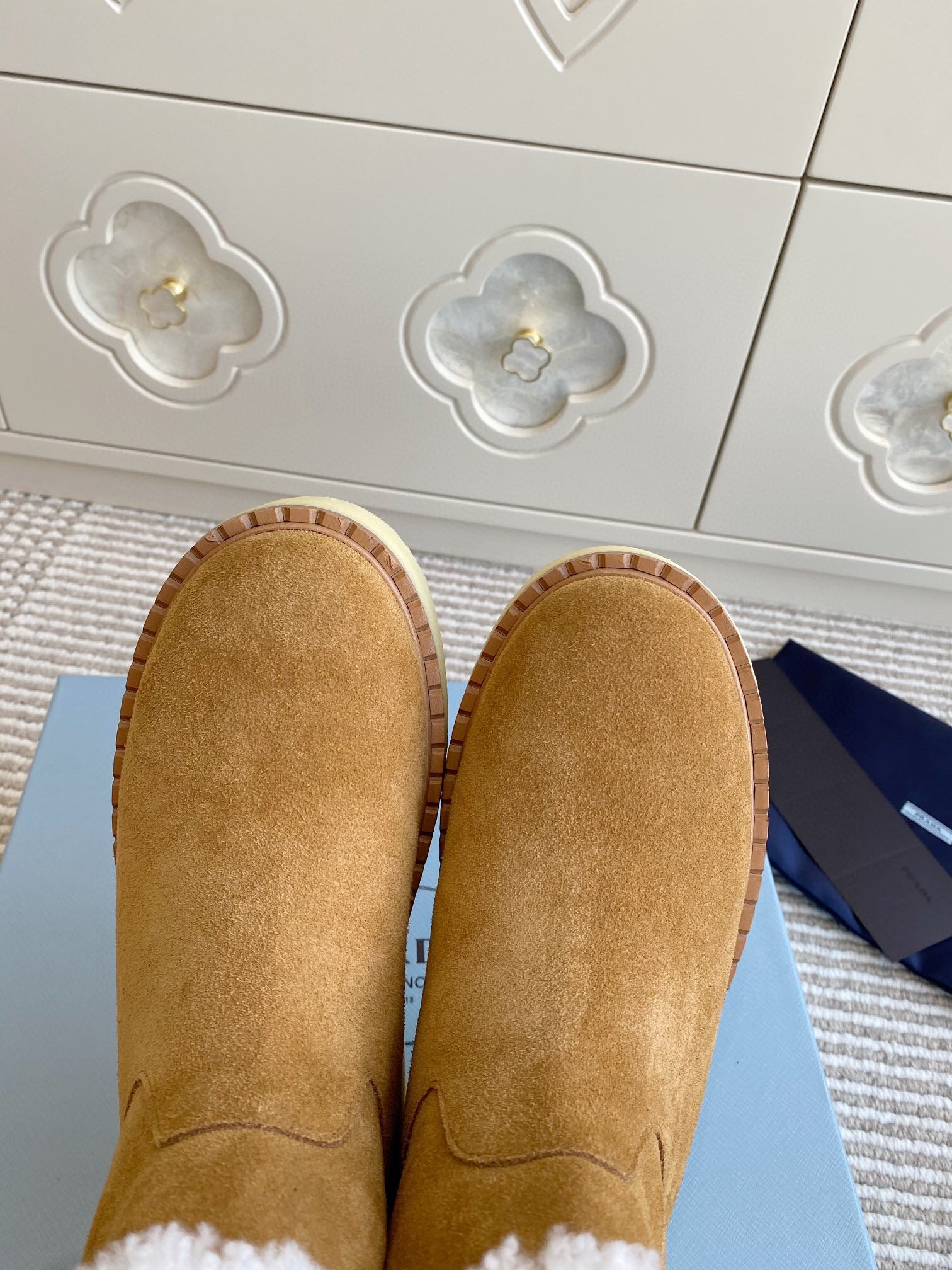 Prada Ankle Boots Brown Shearling Suede