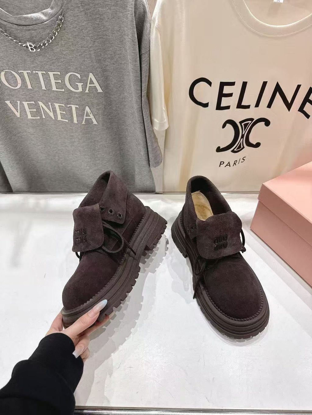 MiuMiu New Balance Ankle Boots Chocolate Suede