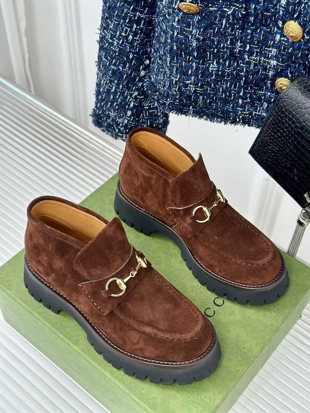 GG Horsebit Ankle Boots Brown Suede