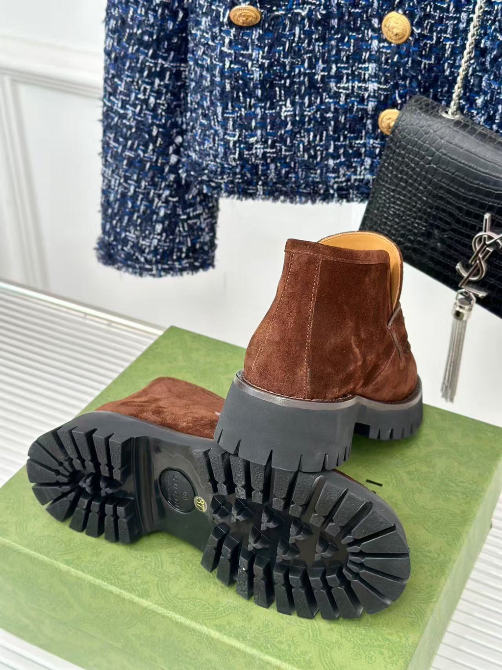 GG Horsebit Ankle Boots Brown Suede