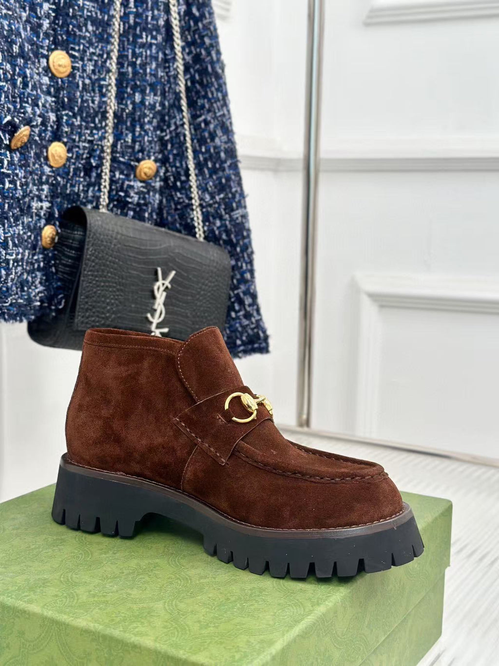 GG Horsebit Ankle Boots Brown Suede