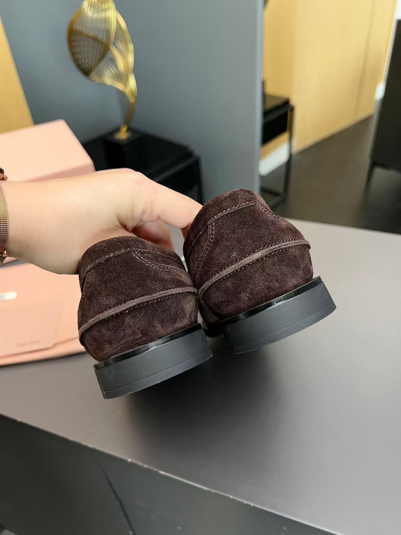 MiuMiu Gold Penny Loafer Red-Brown Suede