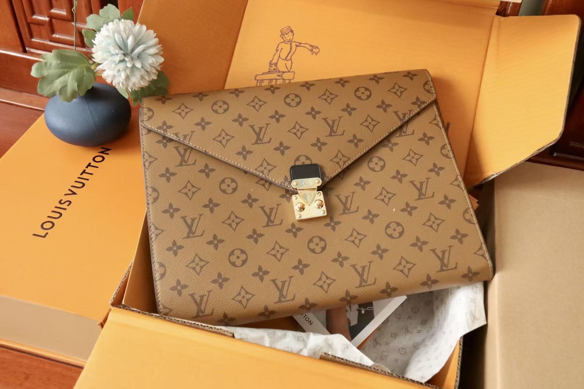 LV Mark Folder Monogram Reverse Coated Canvas Calfskin