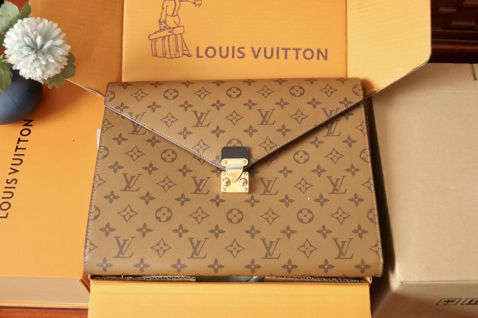 LV Mark Folder Monogram Reverse Coated Canvas Calfskin