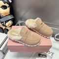 Miumiu Gold Penny Mules Beige Shearling Suede