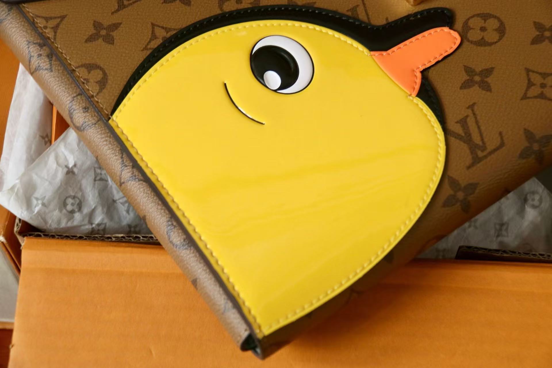 LV Mark Folder Monogram Reverse Brown Playful Duck Design Coated Canvas Calfskin