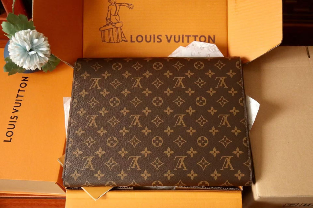 LV Mark Folder Monogram Dark Brown Coated Canvas Calfskin