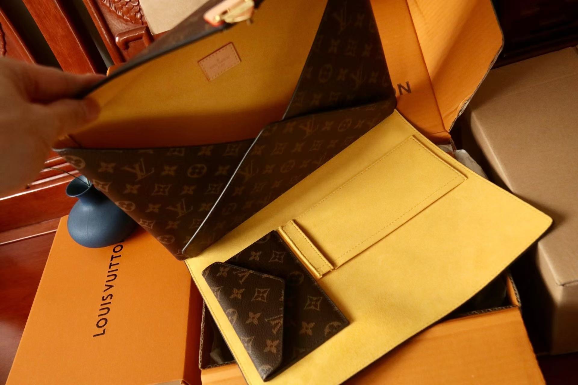 LV Mark Folder Monogram Dark Brown Coated Canvas Calfskin