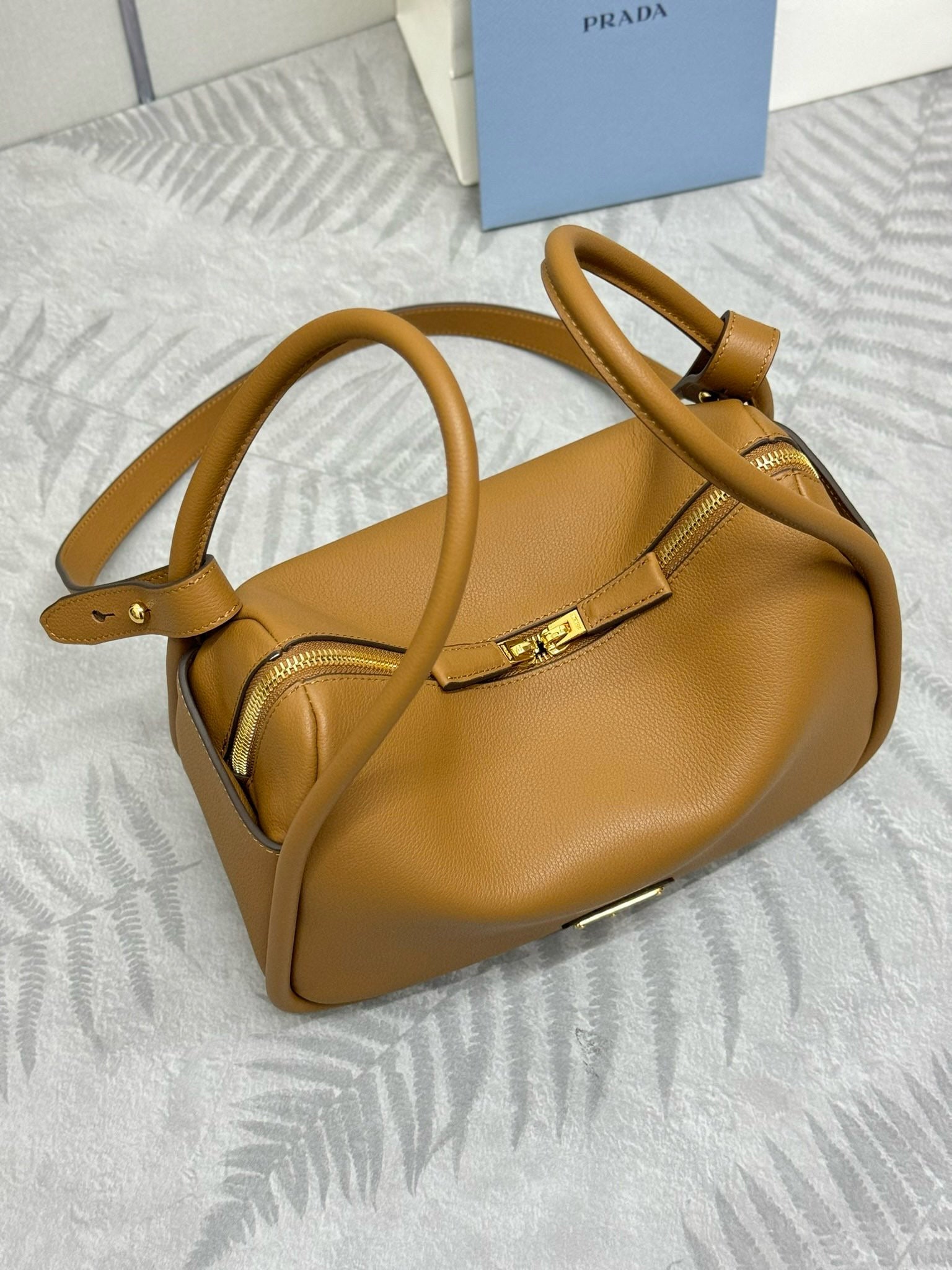 Prada Darling Medium 25cm Tote Bag Caramel Graine Calfskin