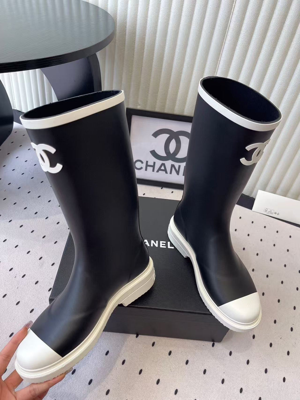CC High Black White Rain Boots