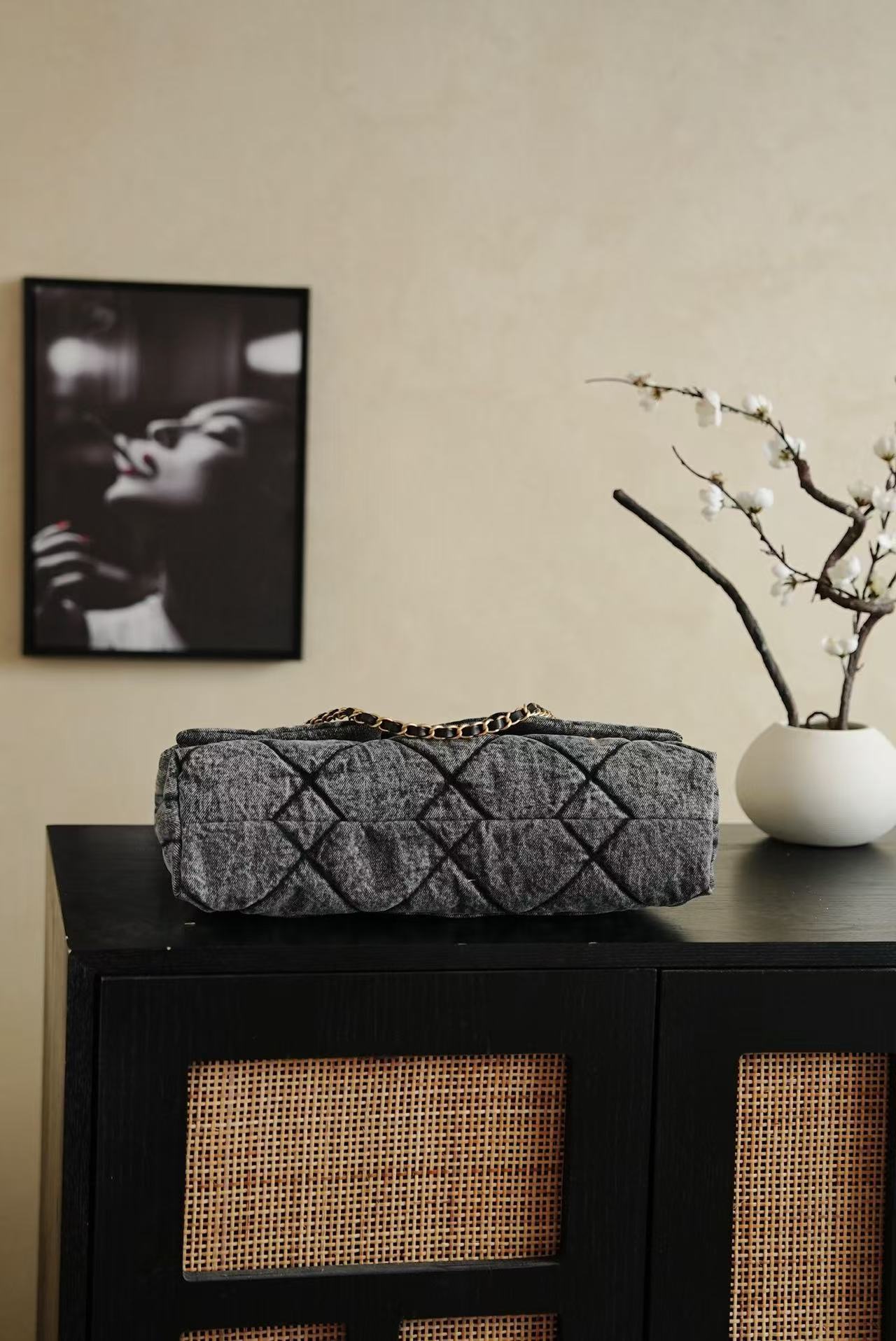 CC 2025 Classic Flap Bag Black Denim Fabric Gold Hardware