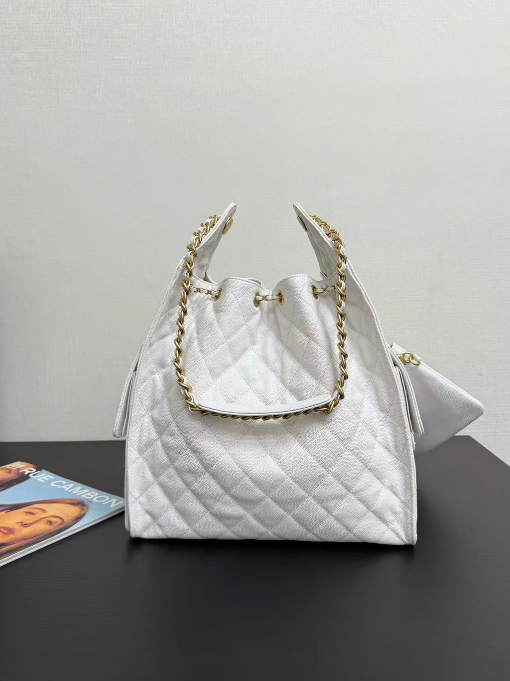Chanel 2025 Hobo Bag 40cm White Grained Calfskin