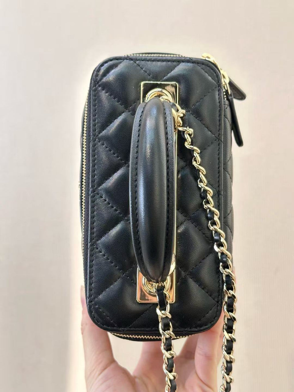 CC Mirror Vanity Case Top Handle Chain Strap Black Lambskin GHW