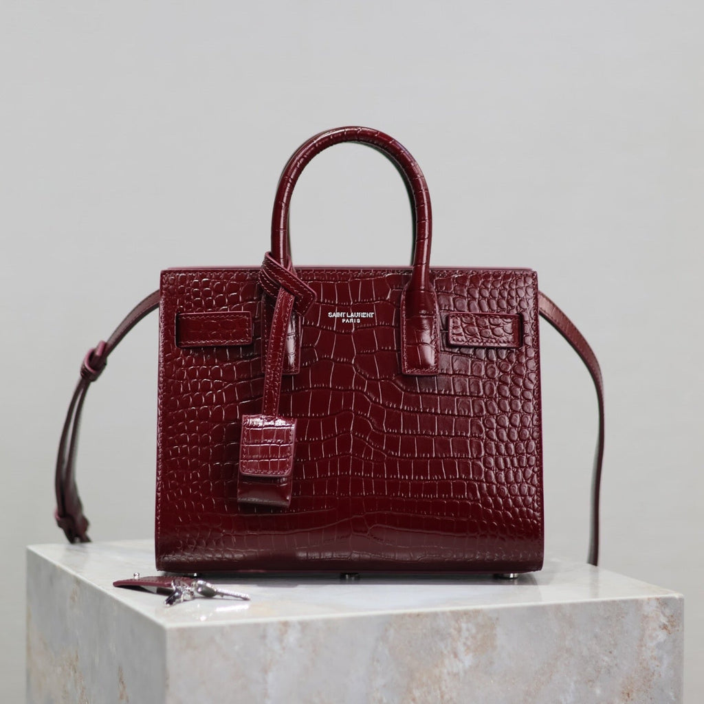 YSL 2025 Sac De Jour Nano Bag 22cm Merlot Red Leather