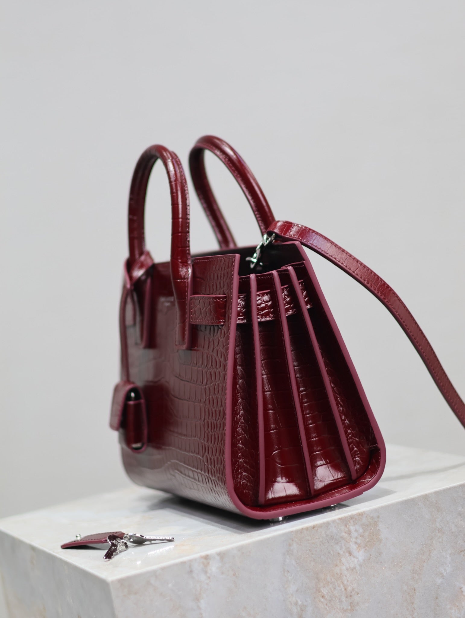 YSL 2025 Sac De Jour Nano Bag 22cm Merlot Red Leather