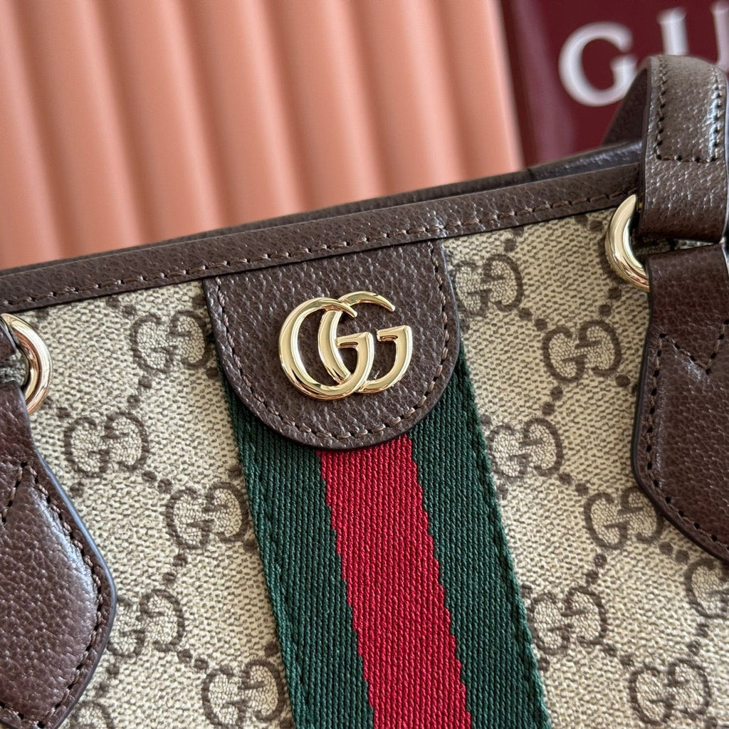 GG 2025 Ophidia 31cm Tote Bag Ebony Brown Canvas Leather