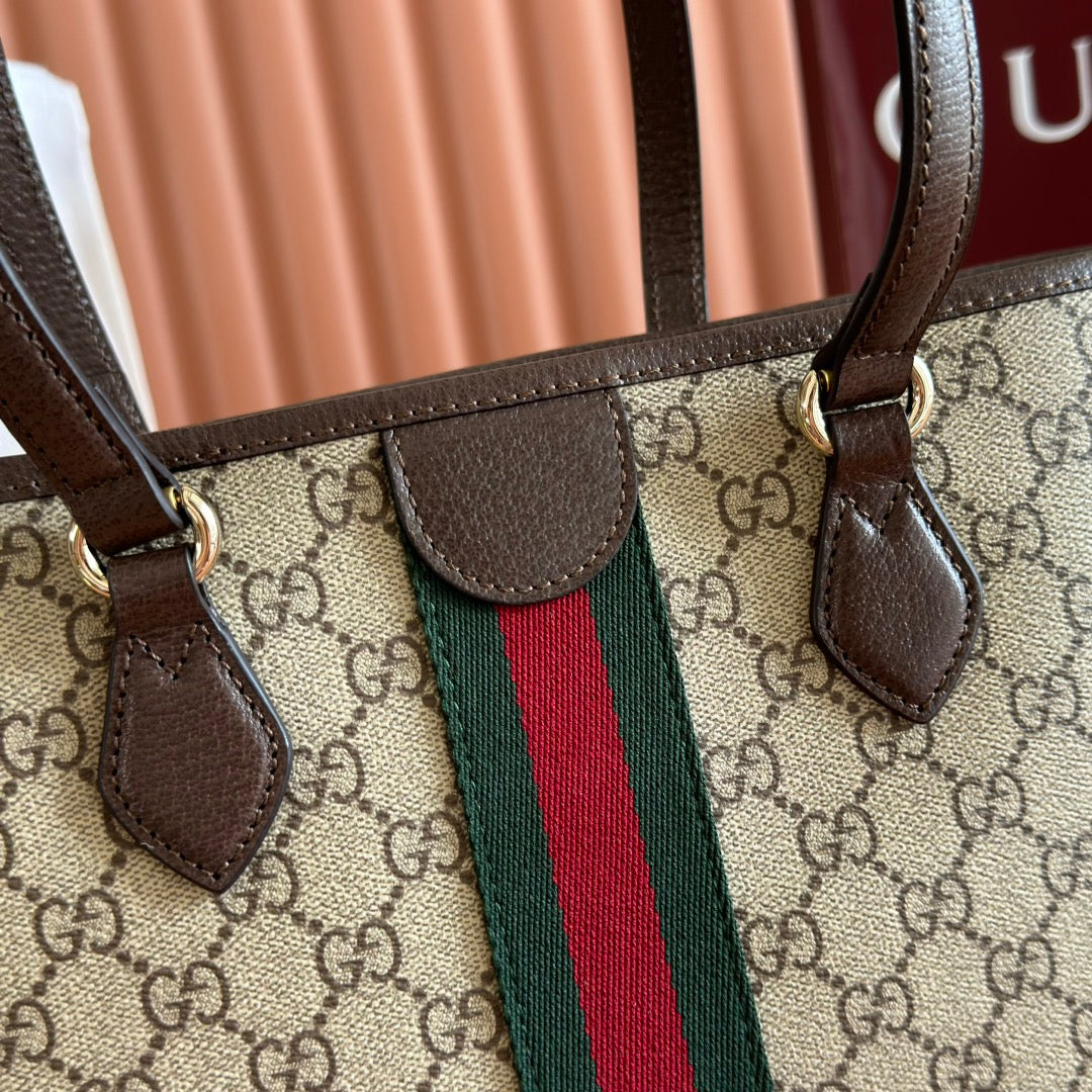 GG 2025 Ophidia 31cm Tote Bag Ebony Brown Canvas Leather
