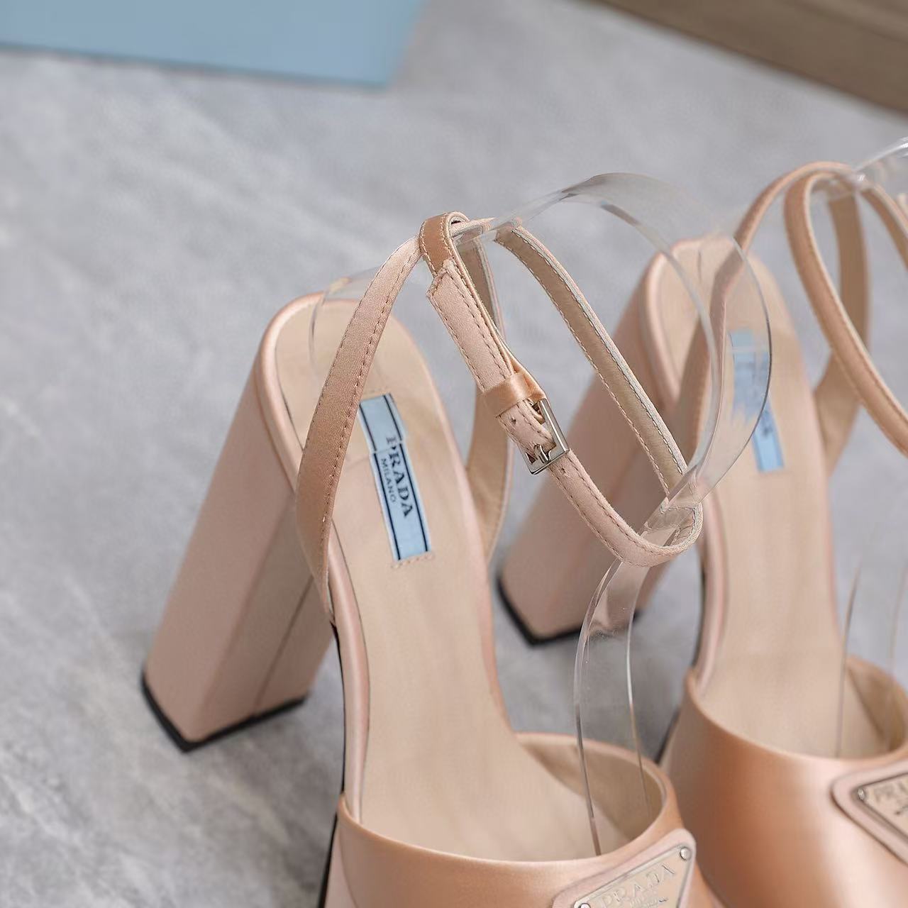 Prada Platforms 130mm High Heel Nude Silk Sandals