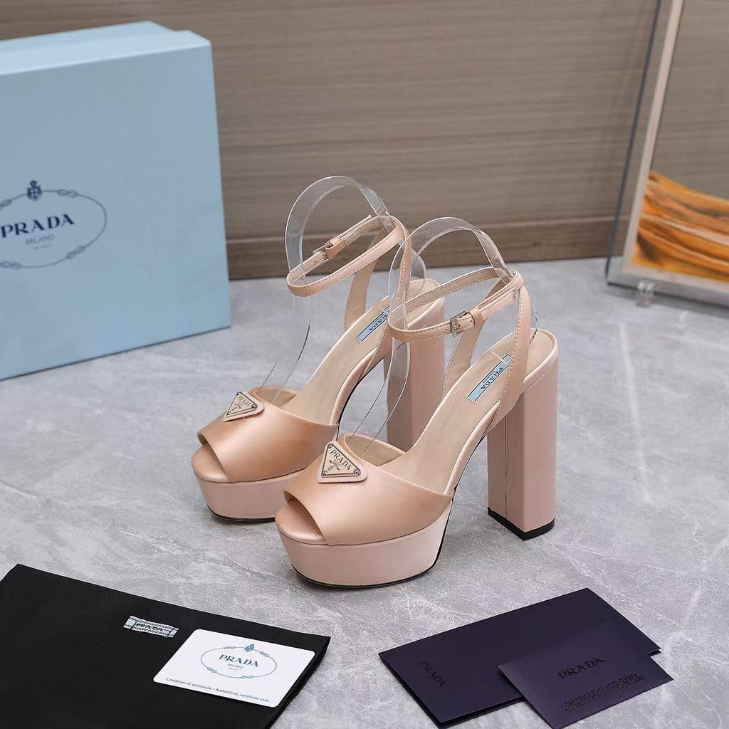 Prada Platforms 130mm High Heel Nude Silk Sandals