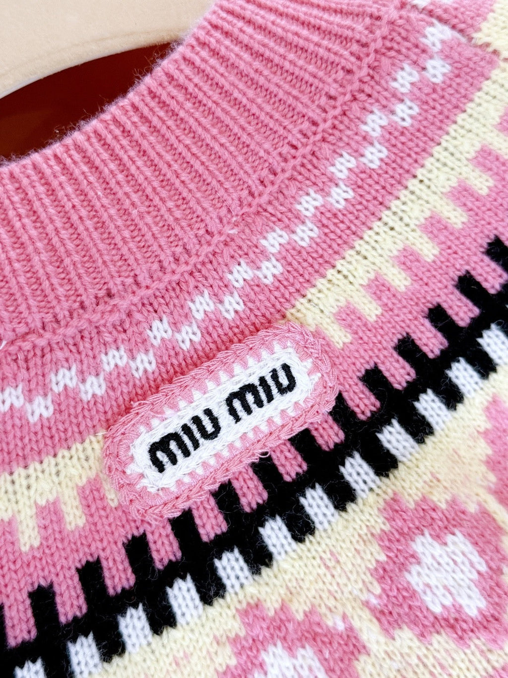 Miumiu 2025 Patterned Knit Cardigan Pink Cashmere