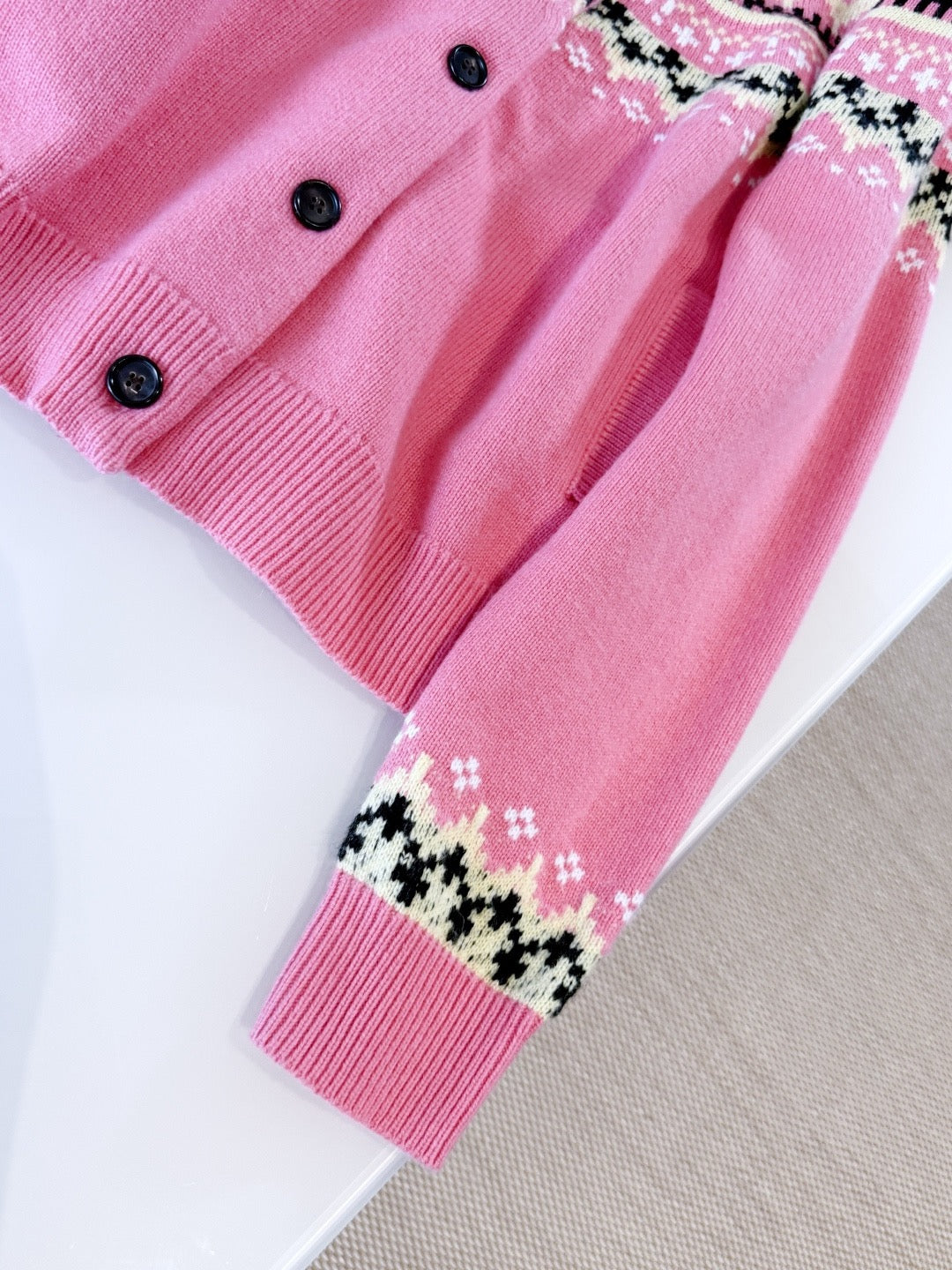 Miumiu 2025 Patterned Knit Cardigan Pink Cashmere