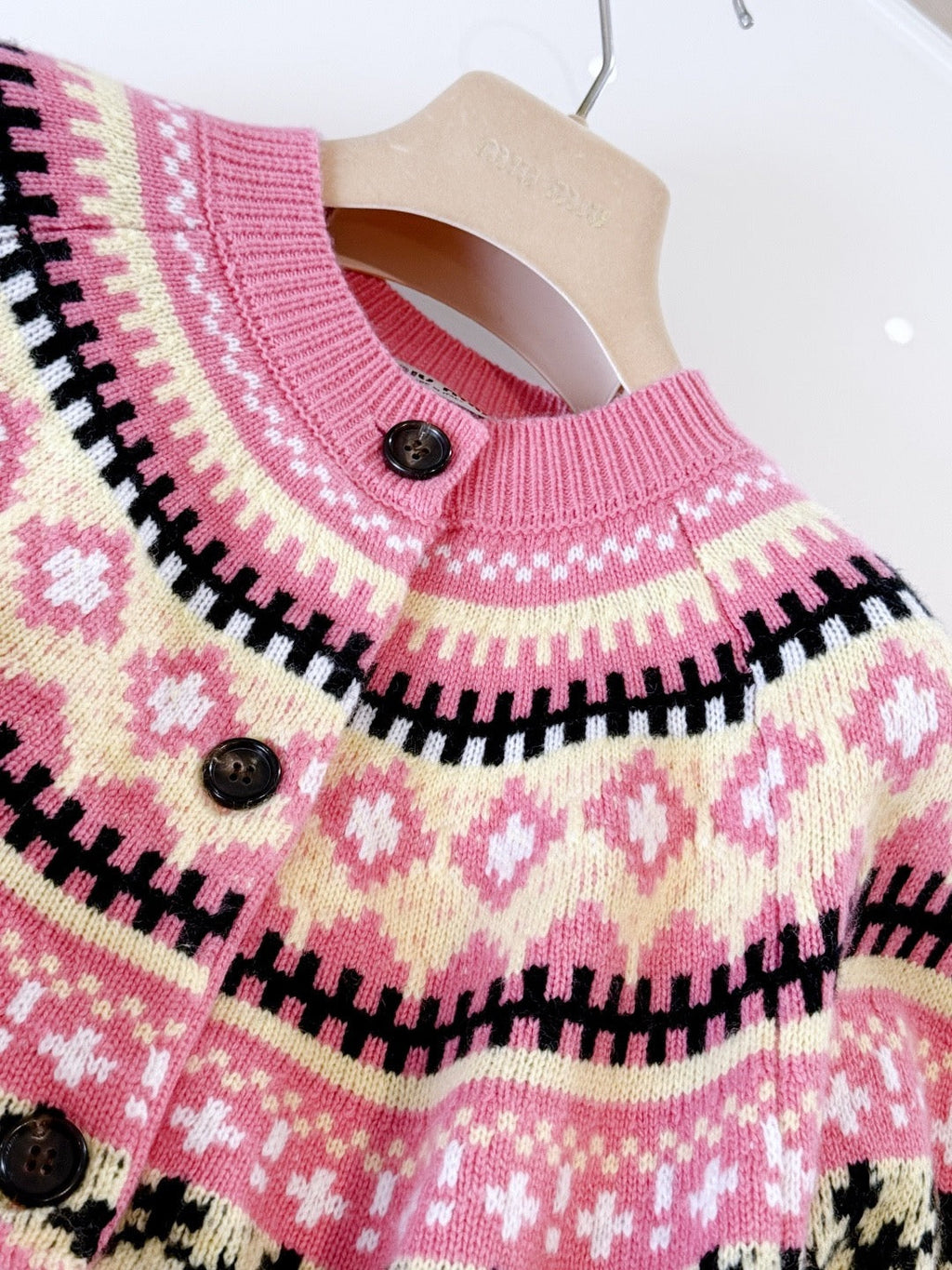 Miumiu 2025 Patterned Knit Cardigan Pink Cashmere