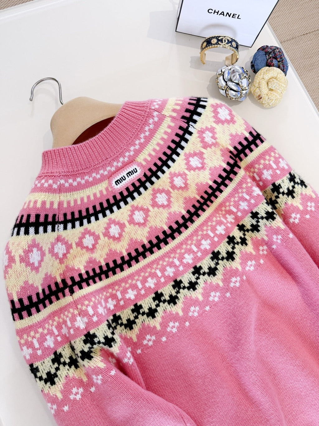 Miumiu 2025 Patterned Knit Cardigan Pink Cashmere