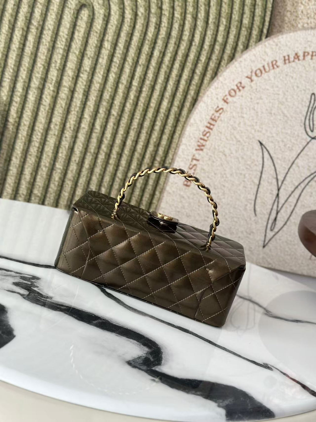 Chanel 2025 Vanity Bag 22cm Olive Green Leather