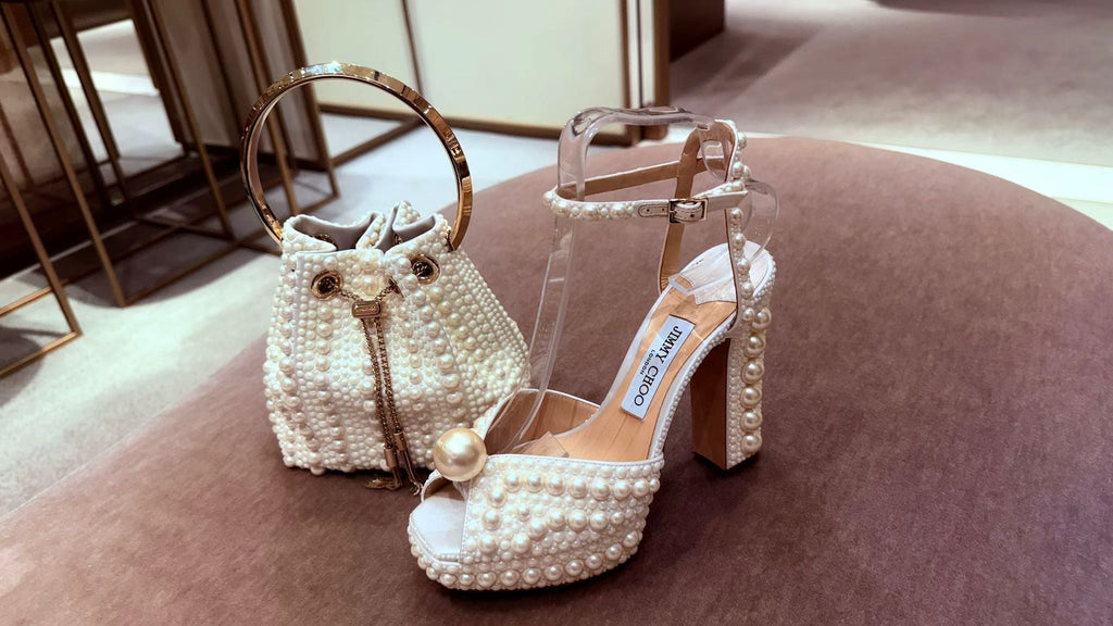 Jimmy Choo Platform Heel 115mm Sandals Ivory Pearls Silk