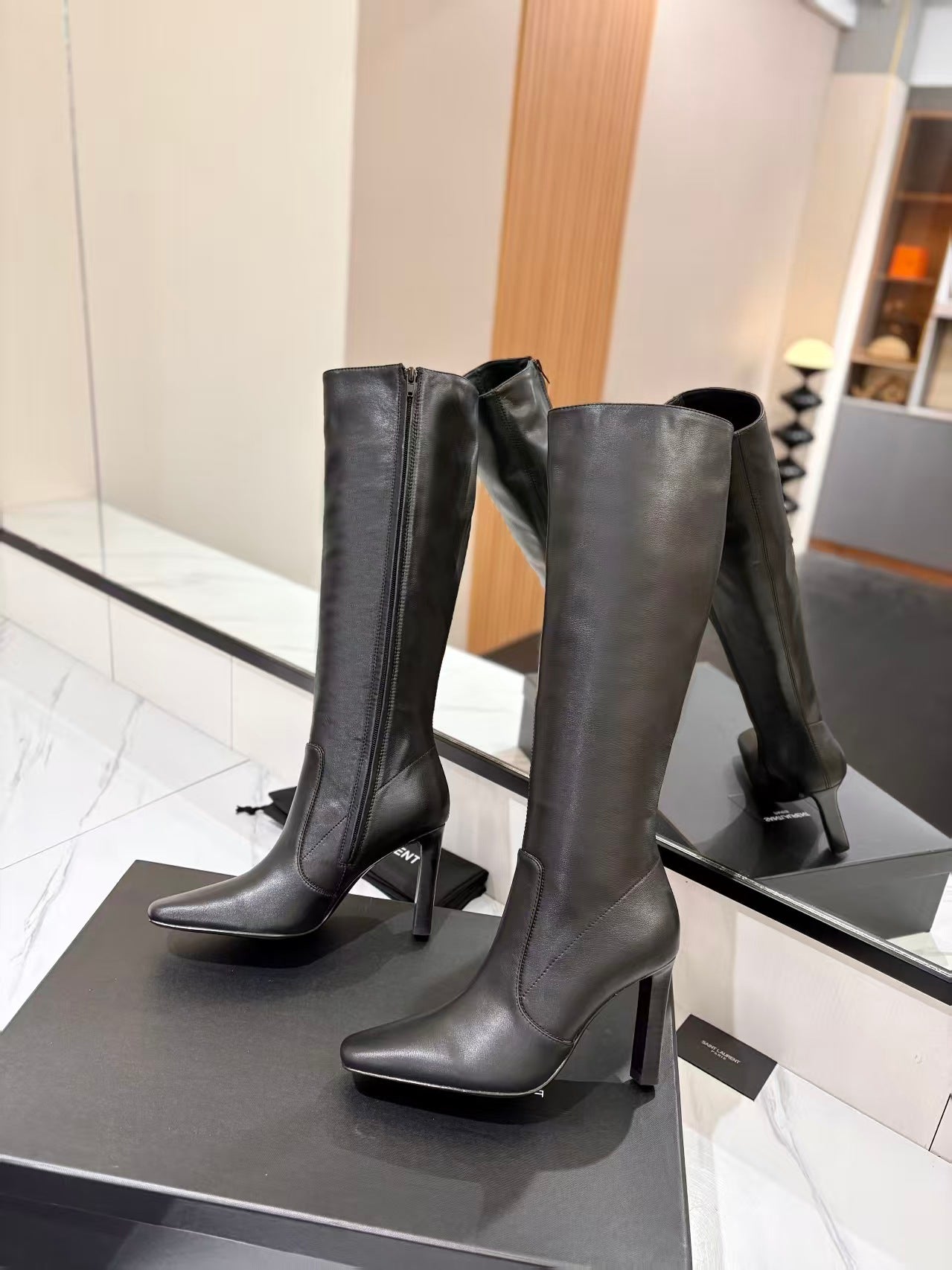 YSL Lily Long Boots 9cm Black Cowhide