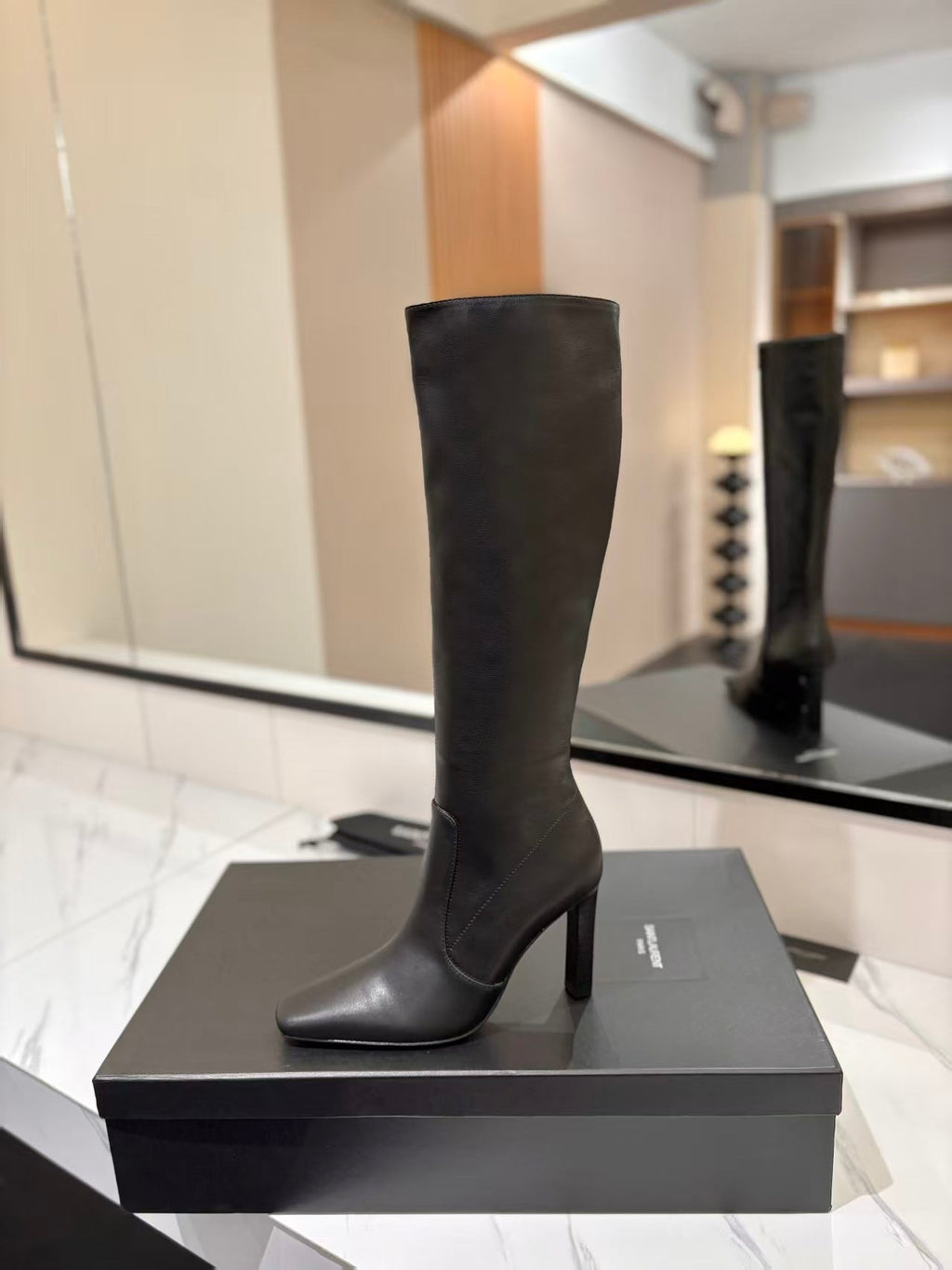 YSL Lily Long Boots 9cm Black Cowhide