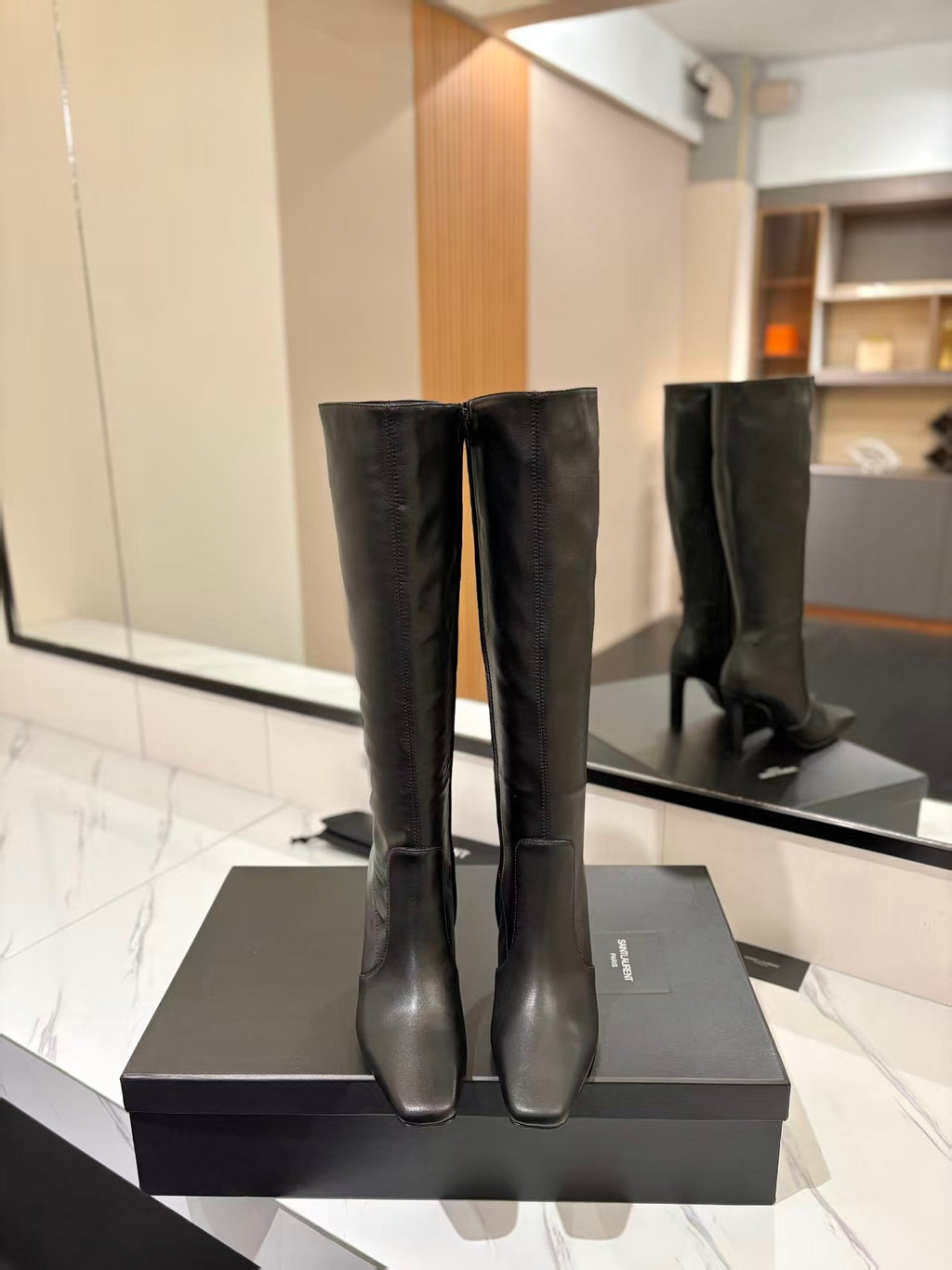 YSL Lily Long Boots 9cm Black Cowhide