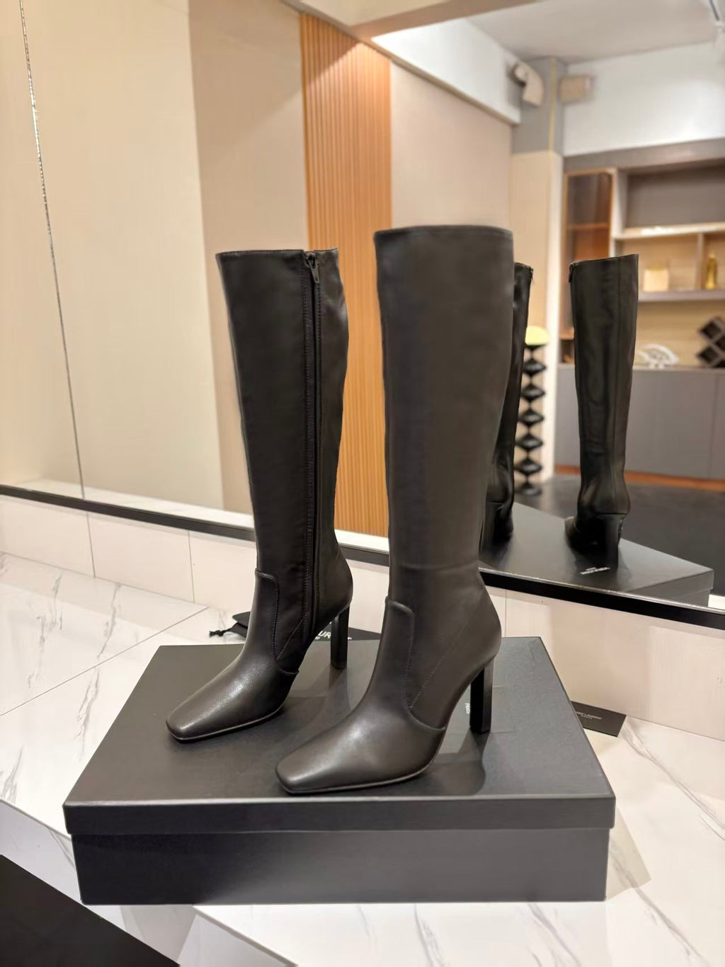 YSL Lily Long Boots 9cm Black Cowhide