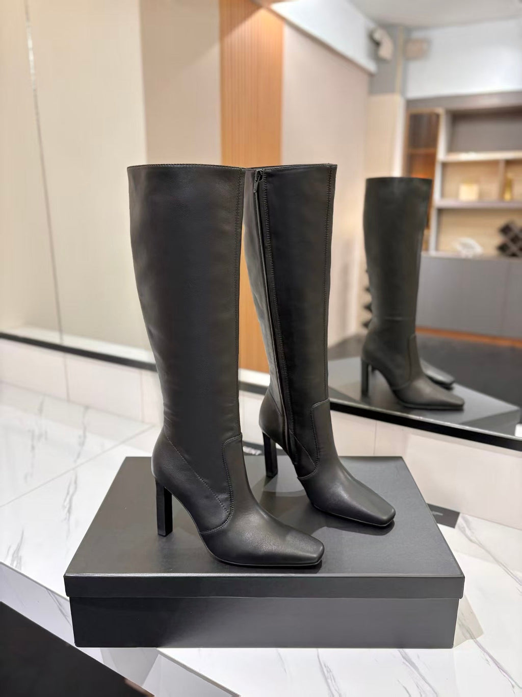 YSL Lily Long Boots 9cm Black Cowhide