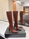 YSL Lily Long Boots 9cm Brown Cowhide